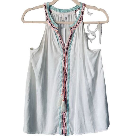 1339 Charming‎ Charlie Sleeveless Embroidered Boho Blouse Size Small - Picture 1 of 7